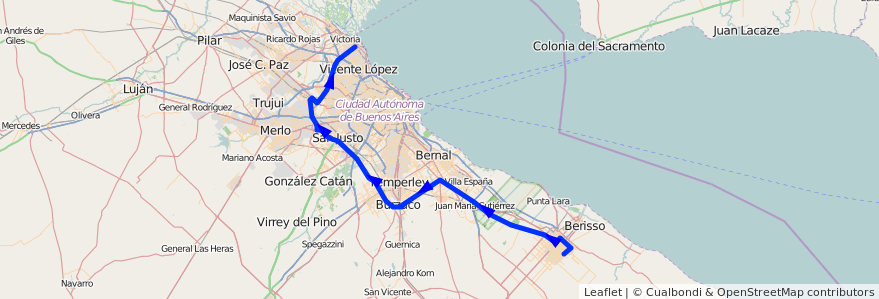 Mapa del recorrido Ruta 4 de la línea 338 (TALP) en 부에노스아이레스주.