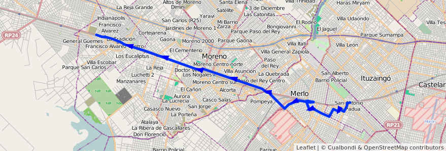 Mapa del recorrido S.A.de Padua-B. Güeme de la línea 327 en 부에노스아이레스주.