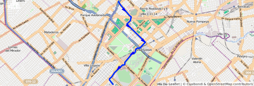 Mapa del recorrido Saguier-Centro Civico de la línea Premetro en Comuna 8.