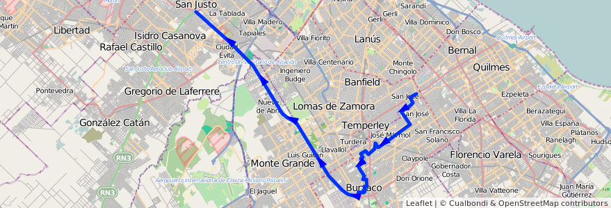 Mapa del recorrido San Justo-Est.Pasco de la línea 406 en Buenos Aires.