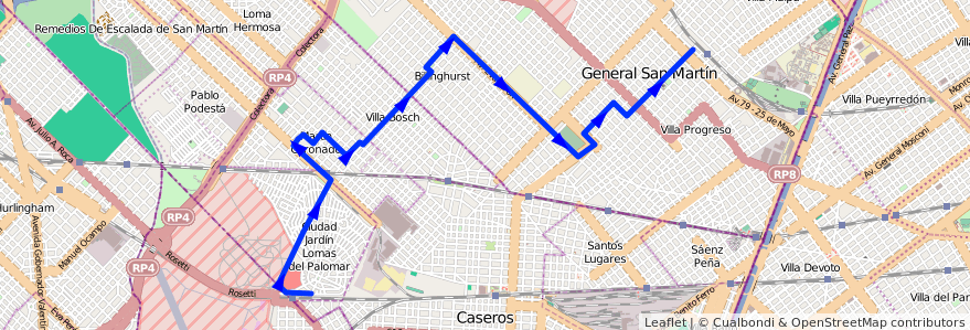 Mapa del recorrido San Martin-3 de Febre de la línea 252 en ブエノスアイレス州.