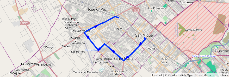 Mapa del recorrido San Miguel Rec.2 Rama de la línea 440 en Buenos Aires.