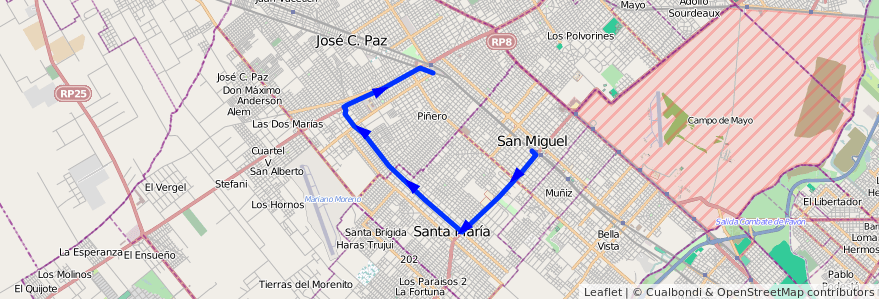 Mapa del recorrido San Miguel Rec.4 Rama de la línea 440 en Province de Buenos Aires.