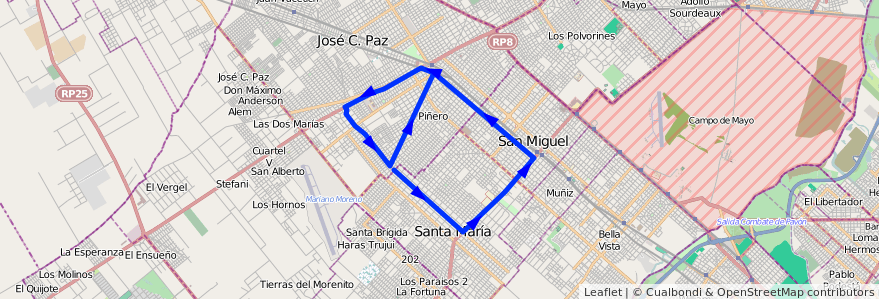 Mapa del recorrido San Miguel Rec.4 Rama de la línea 440 en Provincia di Buenos Aires.