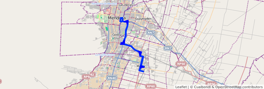 Mapa del recorrido SD - Servicio Diferencial: Maipú - Mendoza de la línea G10 en 门多萨省.