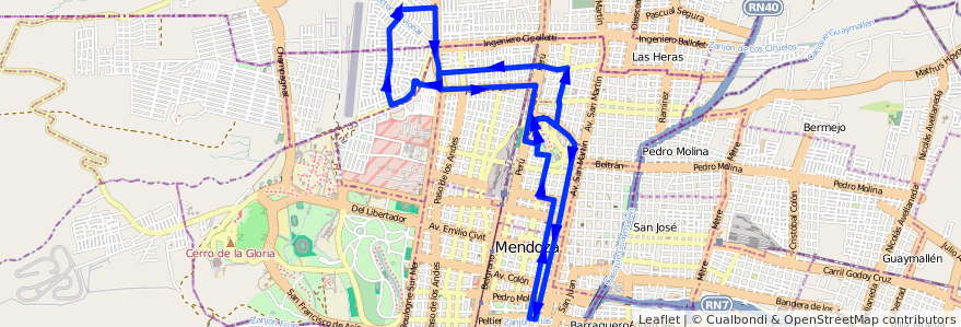 Mapa del recorrido T4 - Pellegrini de la línea G12 en Departamento Capital.