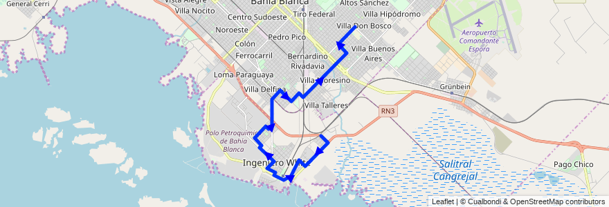 Mapa del recorrido troncal de la línea 504EX en Partido de Bahía Blanca.