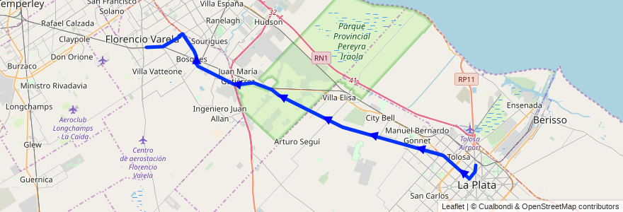 Mapa del recorrido Troncal de la línea 414 en 부에노스아이레스주.