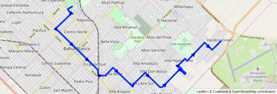 Mapa del recorrido troncal de la línea 513EX en باهيا بلانكا.