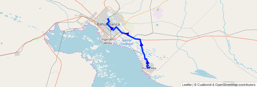 Mapa del recorrido troncal de la línea 319 en Province de Buenos Aires.