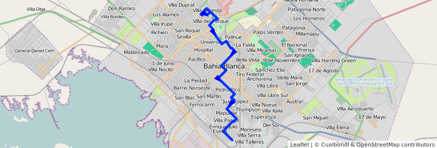 Mapa del recorrido troncal de la línea 502 en باهيا بلانكا.