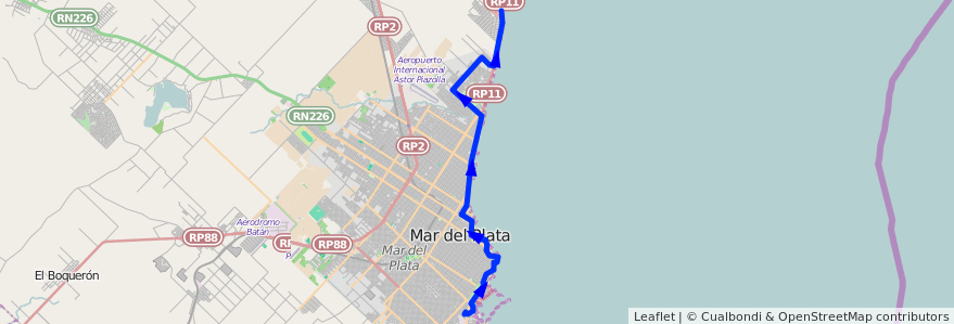 Mapa del recorrido Unico de la línea 581 en Mar del Plata.