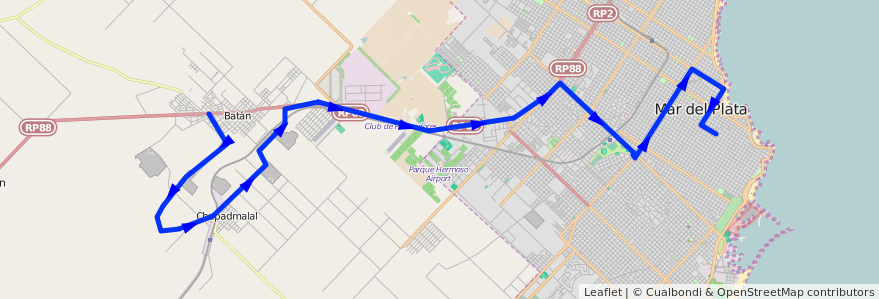 Mapa del recorrido Unico de la línea 720 en Partido de General Pueyrredón.