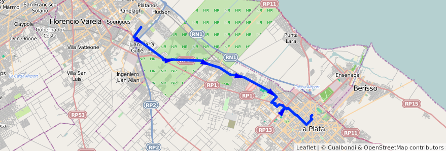 Mapa del recorrido unico de la línea 418 en استان بوئنوس آیرس.