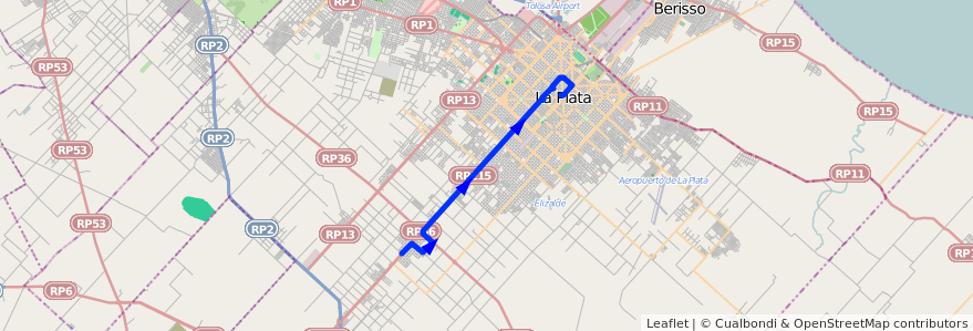 Mapa del recorrido unico de la línea 508 en Partido de La Plata.