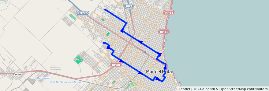 Mapa del recorrido Unico de la línea 531 en Mar del Plata.