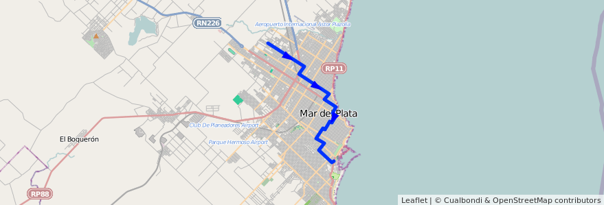 Mapa del recorrido Unico de la línea 533 en Mar del Plata.