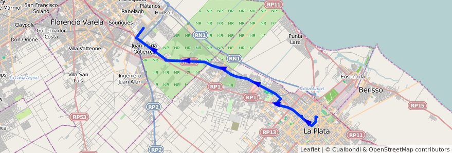 Mapa del recorrido unico de la línea 418 en Buenos Aires.