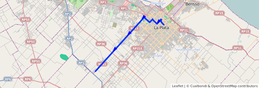 Mapa del recorrido unico de la línea 561 en Partido de La Plata.