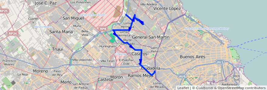 Mapa del recorrido V.Lanzone-Liniers de la línea 237 en Buenos Aires.