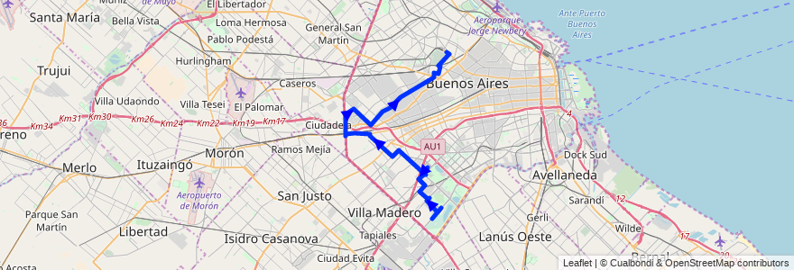 Mapa del recorrido x Camarones de la línea 47 en Ciudad Autónoma de Buenos Aires.